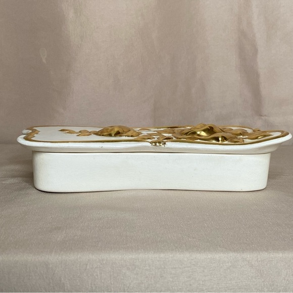 Vintage Jamar Mallory Ceramic Trinket Jewelry Box Gold Trim Roses - Picture 5 of 15